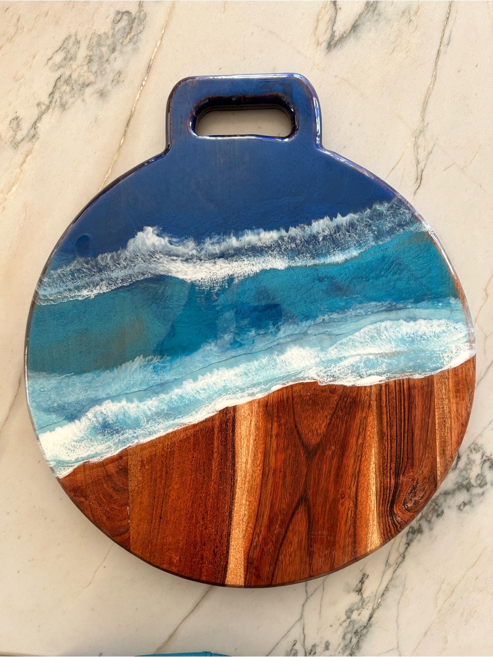 Coastal Wave Resin & Wood Round Cutting/Serving Board